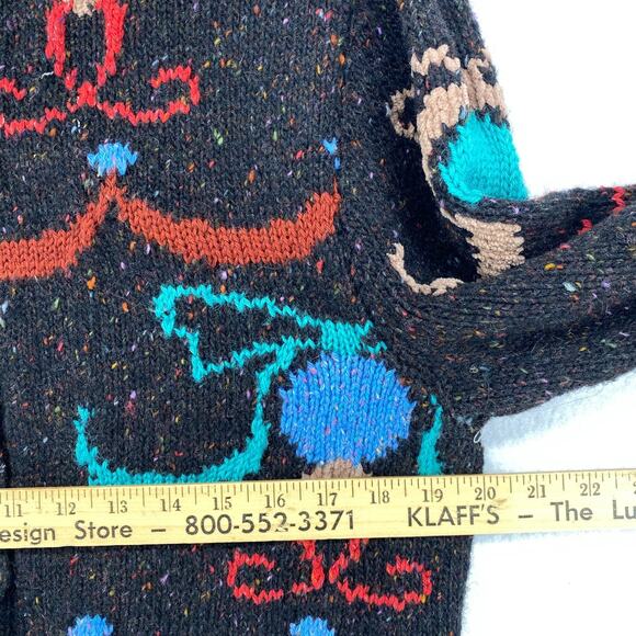 WARM & WONDERFUL Cardigan S Wool Hand Knit Speckled Button Up Black VTG England - Picture 13 of 16